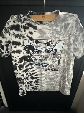 Young Dimension YD 13-14 Years Anime Eyes Tie Dye T-Shirt Black Gray Graphic